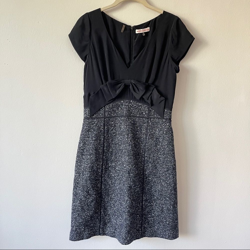 Rebecca Taylor silk bow wool cap sleeve midi dress size 8